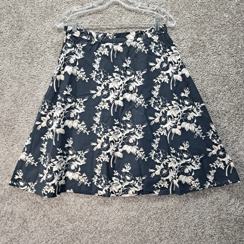 Sonoma Womens Black Floral Sequin‎ A-Line Cotton Knee Length Skirt Size S Small